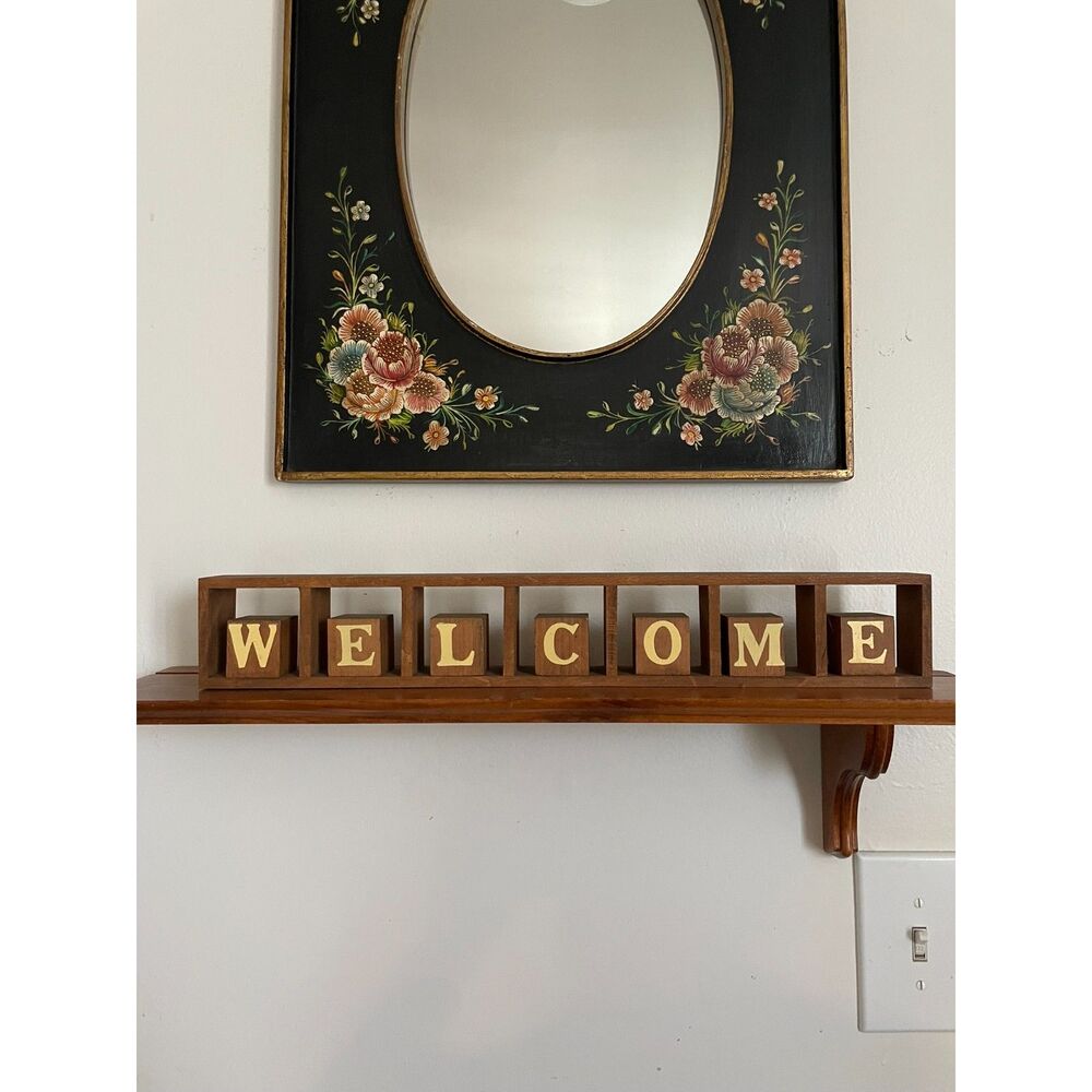 Vintage Country Cottage Wood Block Cubby set welcome and country